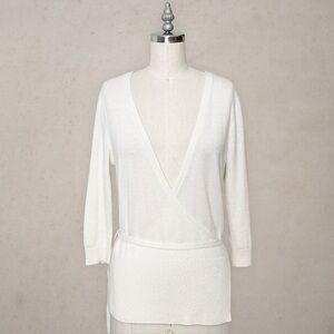 PURE Collection Cashmere Cream Wrap Front Sweater Tie Waist 4 Small